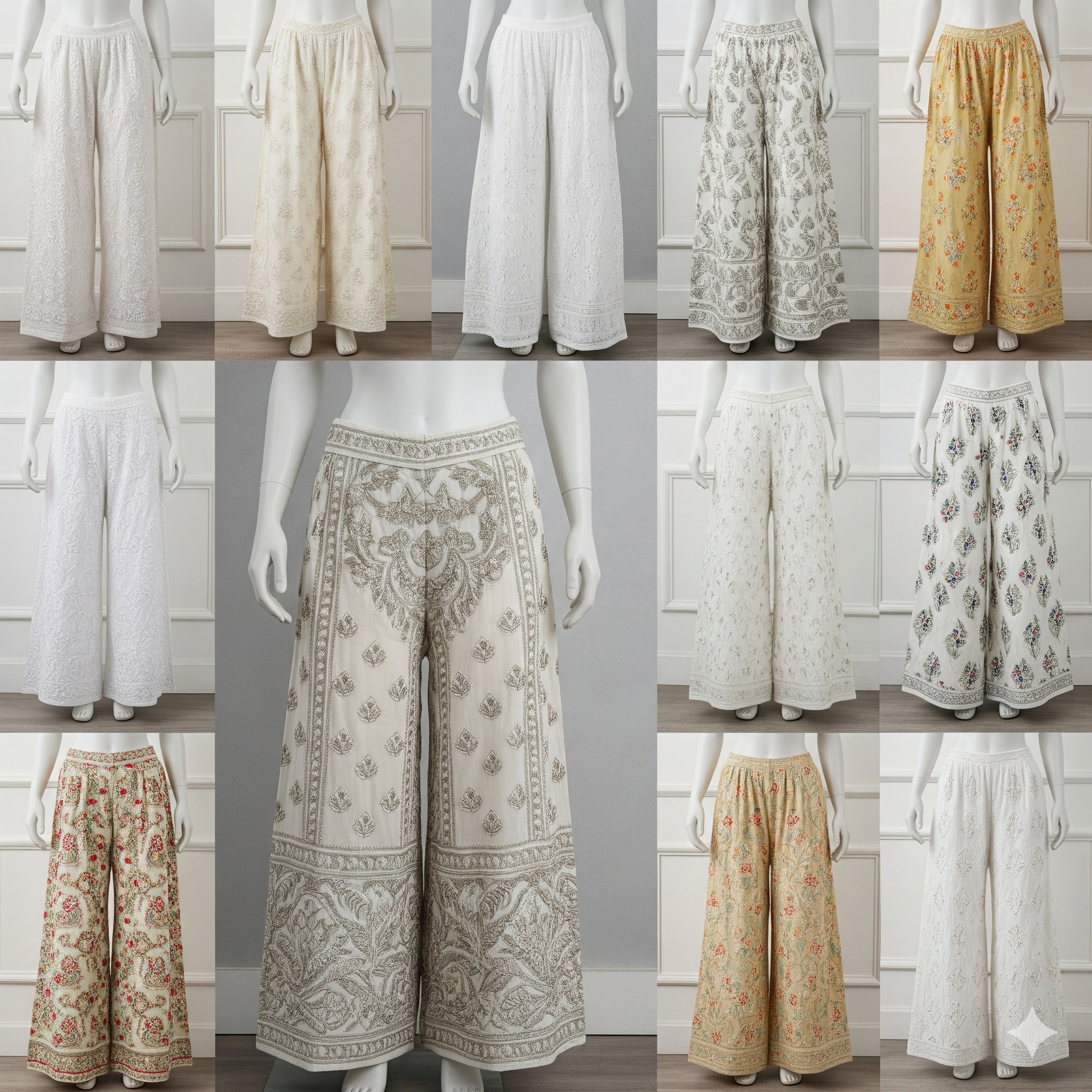 chikankari palazzo pants, embroidered pants, lucknow chikankari bottoms