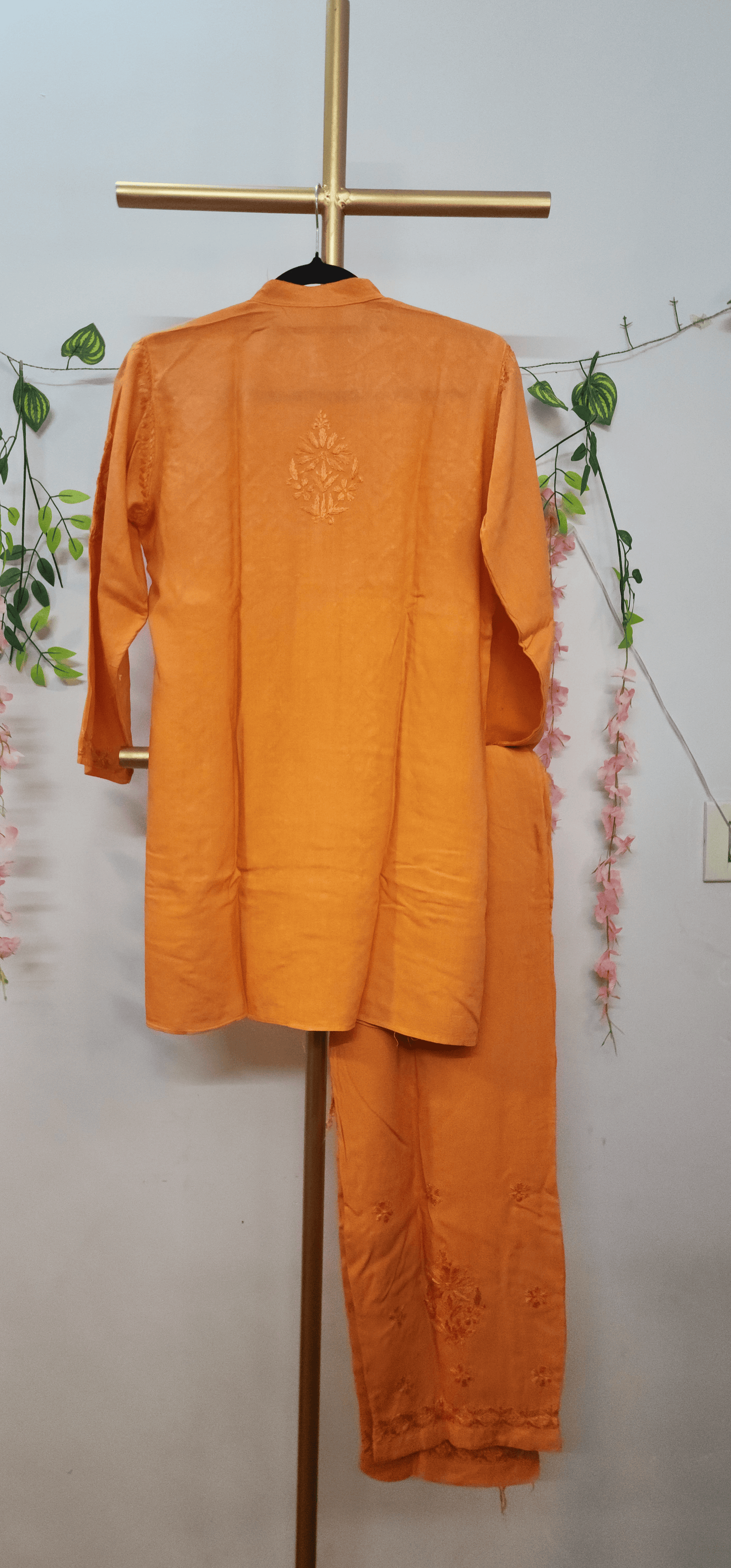 Orange Rayon Co-ord Set for Women | Stylish Chikankari Inspired Casual & Festive Wear | Varnika Exclusive Chikan