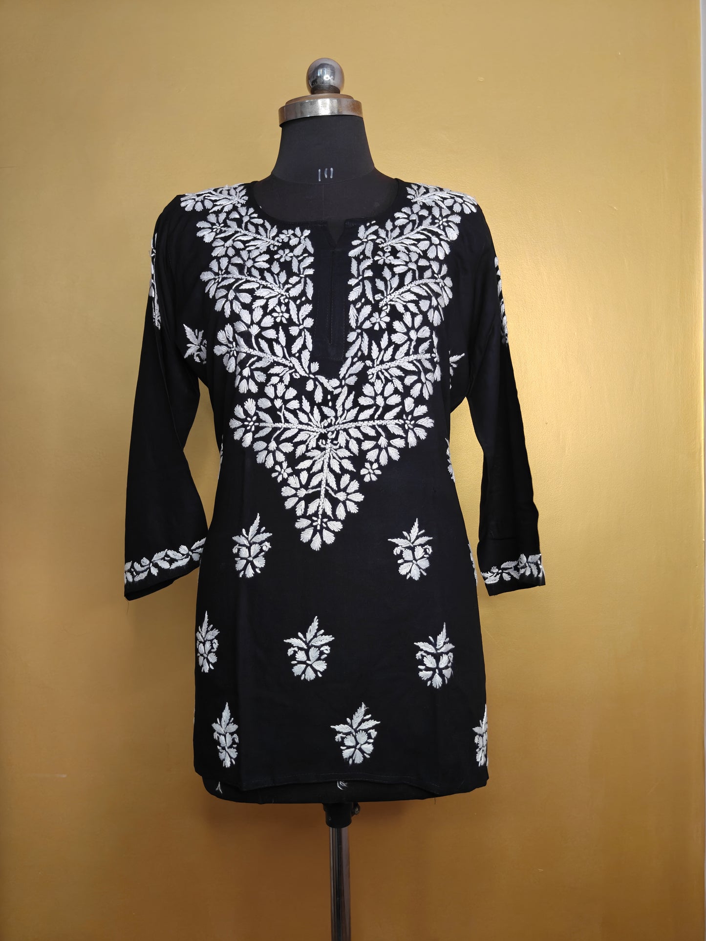 Chikankari Short Kurti Yellow for Women | Handcrafted Rayon Kurta Top