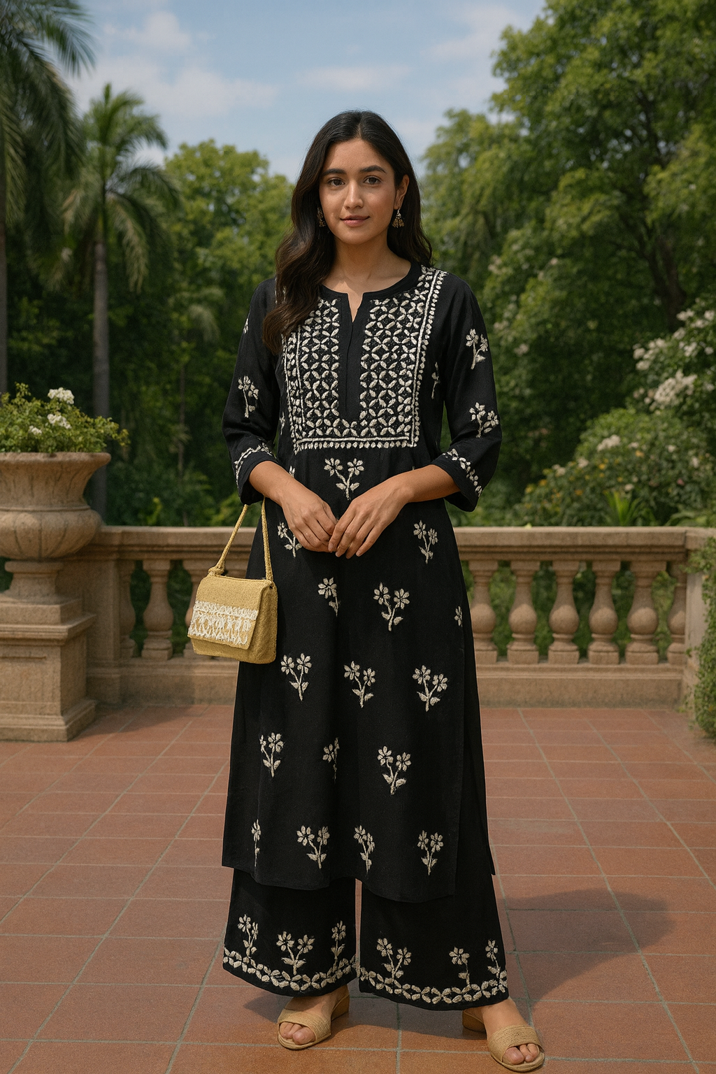 Black Rayon Chikankari Kurta Set with Ghaspatti & Phanda Embroidery | Varnika Exclusive Chikan