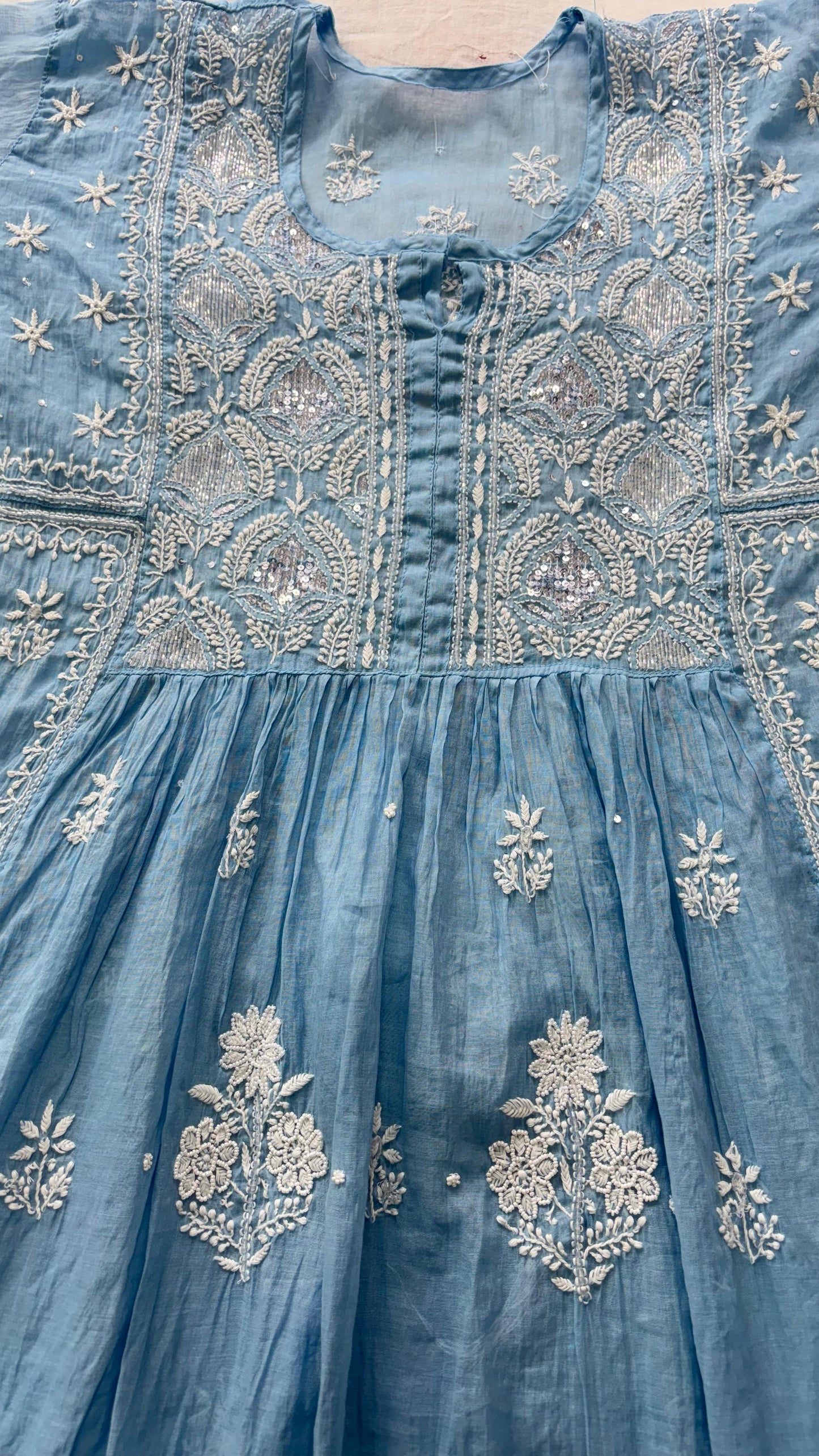 Semi-Stitched Blue Gown Set