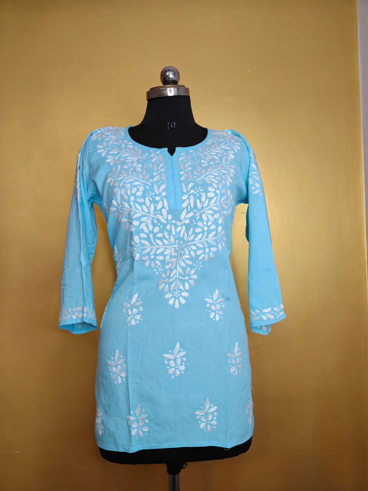 Chikankari Short Kurti Yellow for Women | Handcrafted Rayon Kurta Top