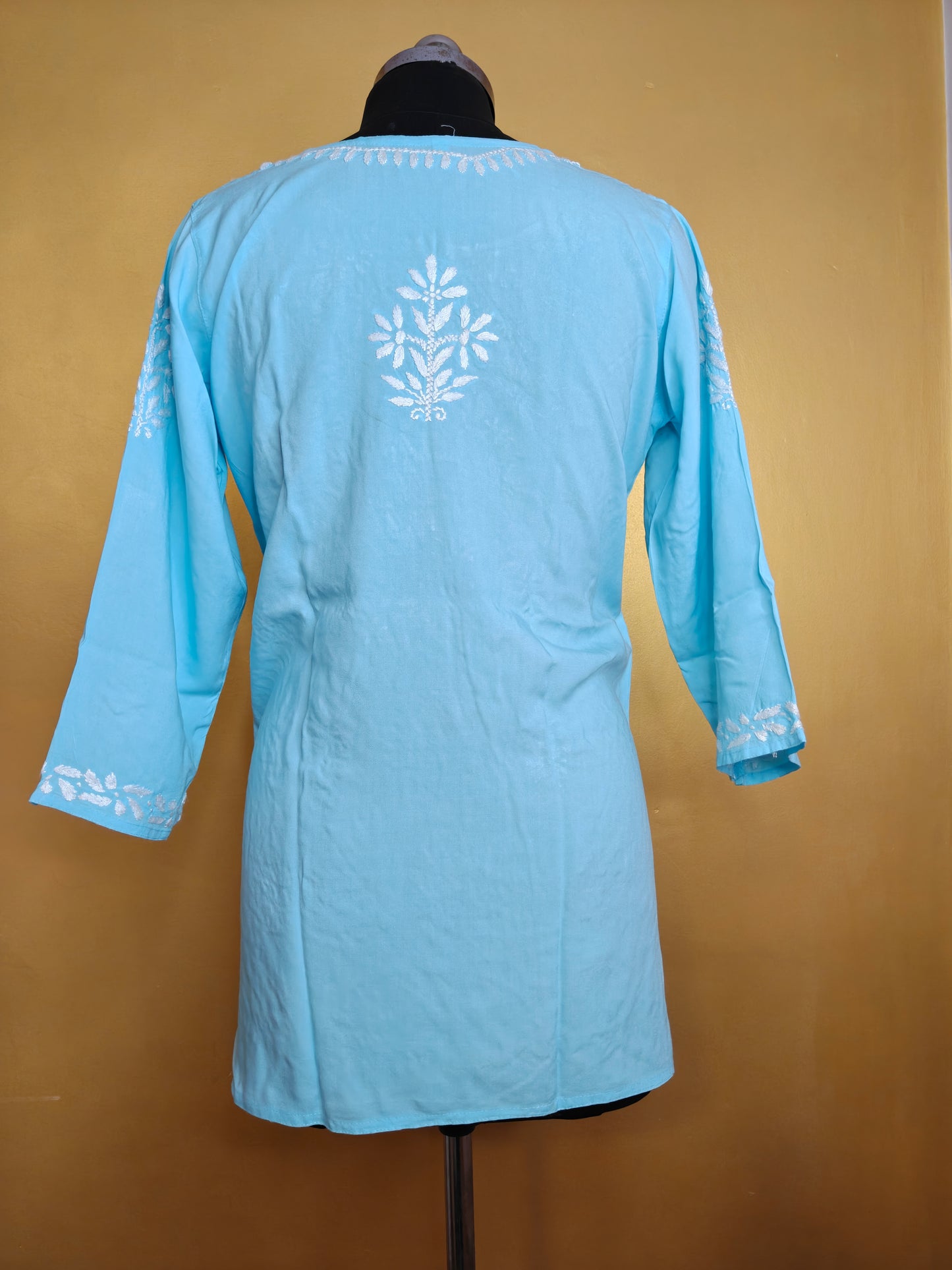 Chikankari Short Kurti Yellow for Women | Handcrafted Rayon Kurta Top