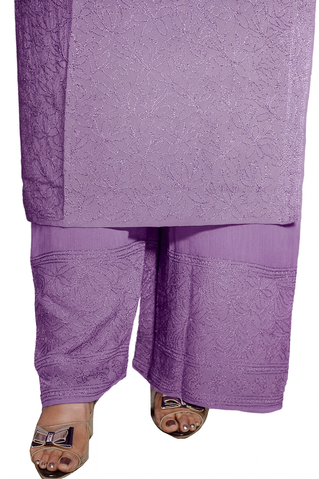 Lavender Viscose Hand-Embroidered Chikankari Kurta Palazzo Dupatta Set | Varnika Exclusive Chikan