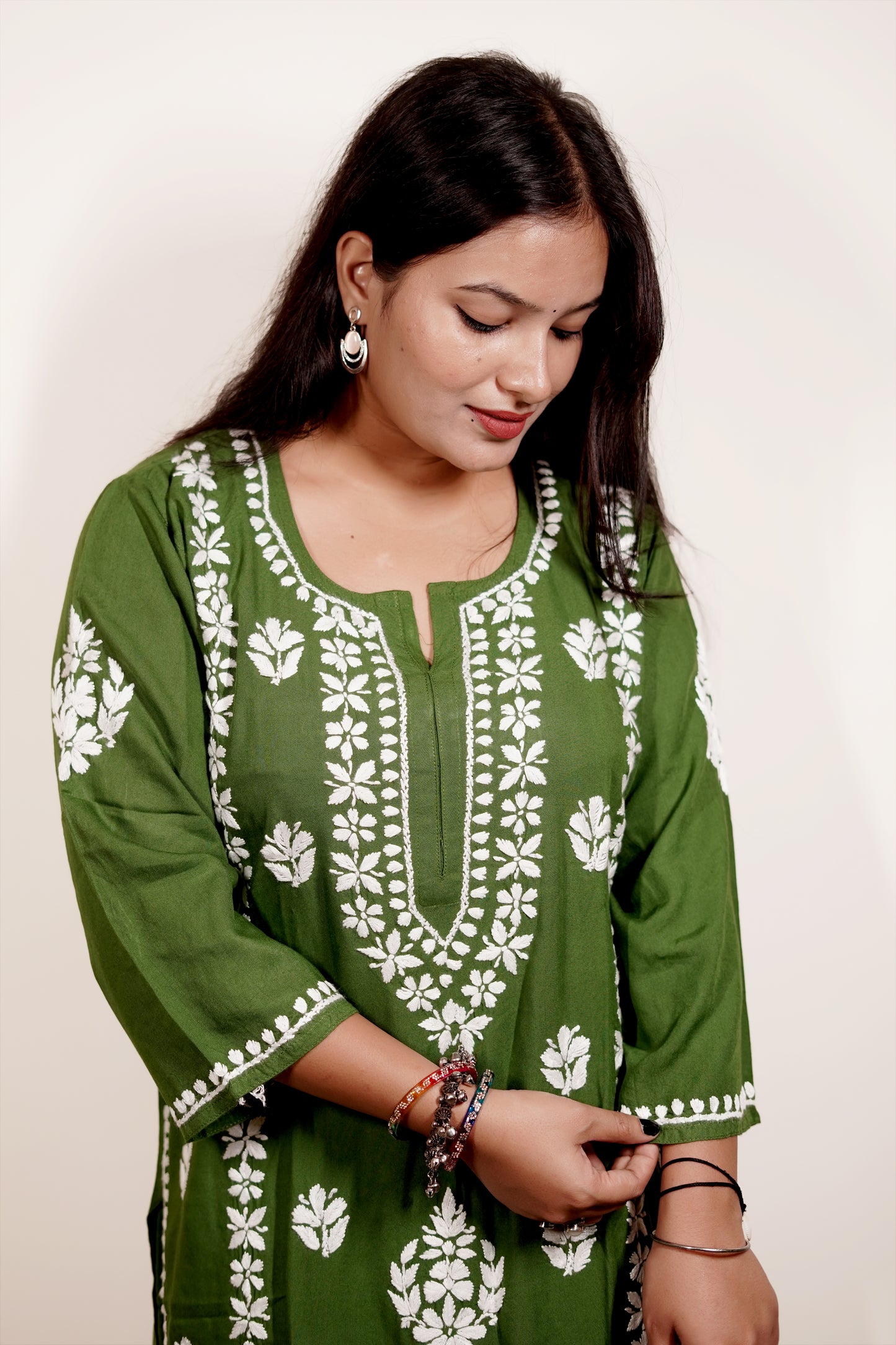Green Rayon Chikankari Kurta Set with Ghaspatti & Phanda Embroidery | Varnika Exclusive Chikan