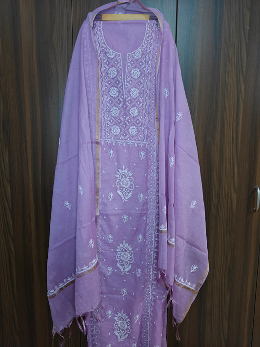 Unstitched Purple Mul Chanderi Suit Piece with Dupatta