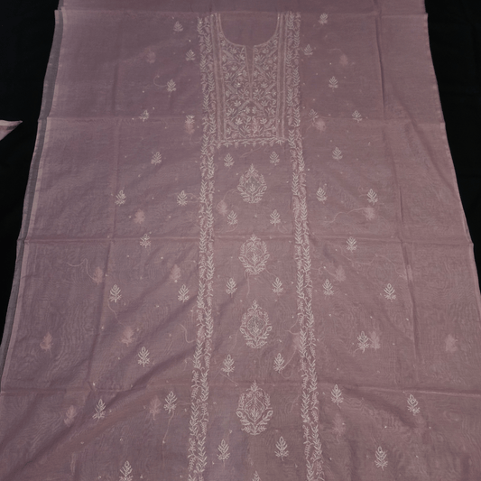 Unstitched Light Pink thread Mulmul Chanderi Suit Piece with Dupatta