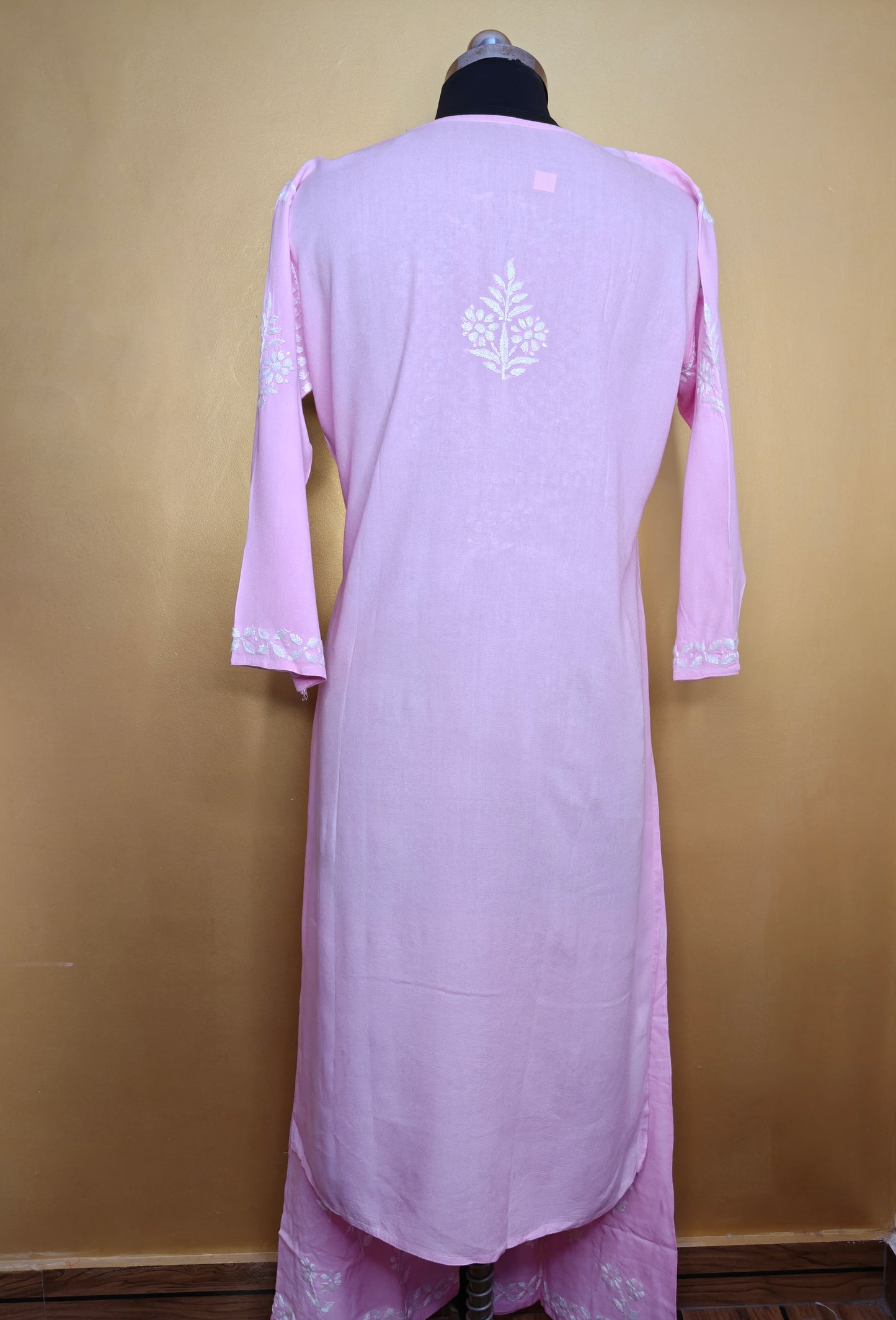 Light Pink Rayon Chikankari Kurta Set with Ghaspatti & Phanda Embroidery | Varnika Exclusive Chikan