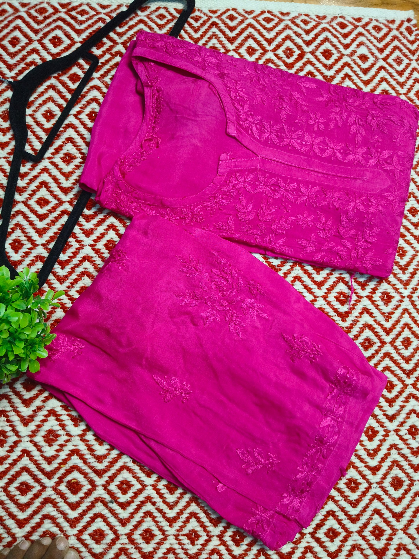 Magenta Masleen Kurta Set with Palazzo | Handcrafted Chikankari Kurti & Palazzo Set | Varnika Exclusive Chikan