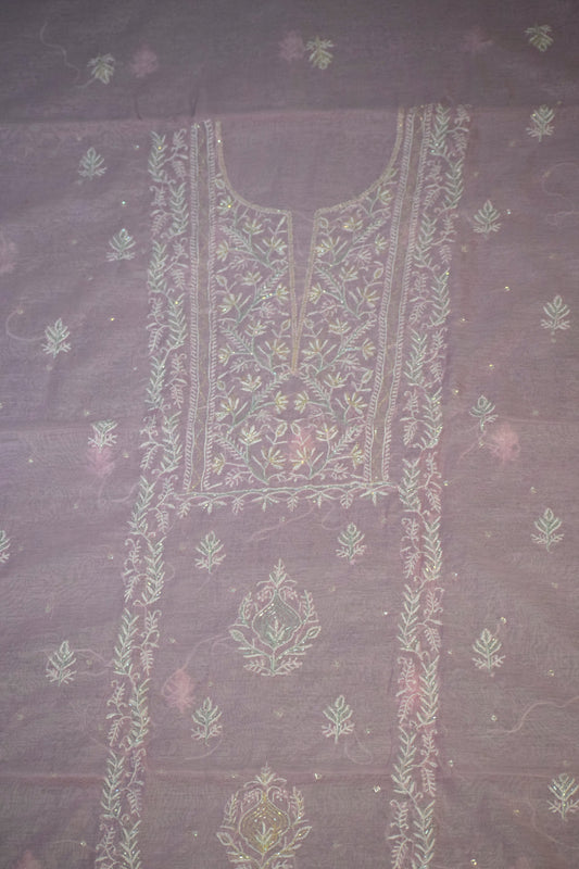Unstitched Pink Mulmul Chanderi Suit Piece with Dupatta