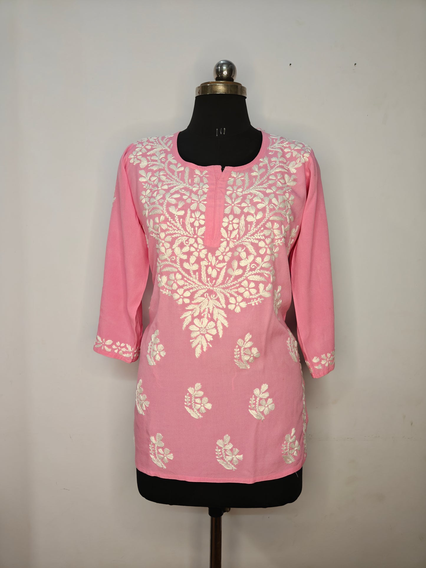 Chikankari Short Kurti Yellow for Women | Handcrafted Rayon Kurta Top