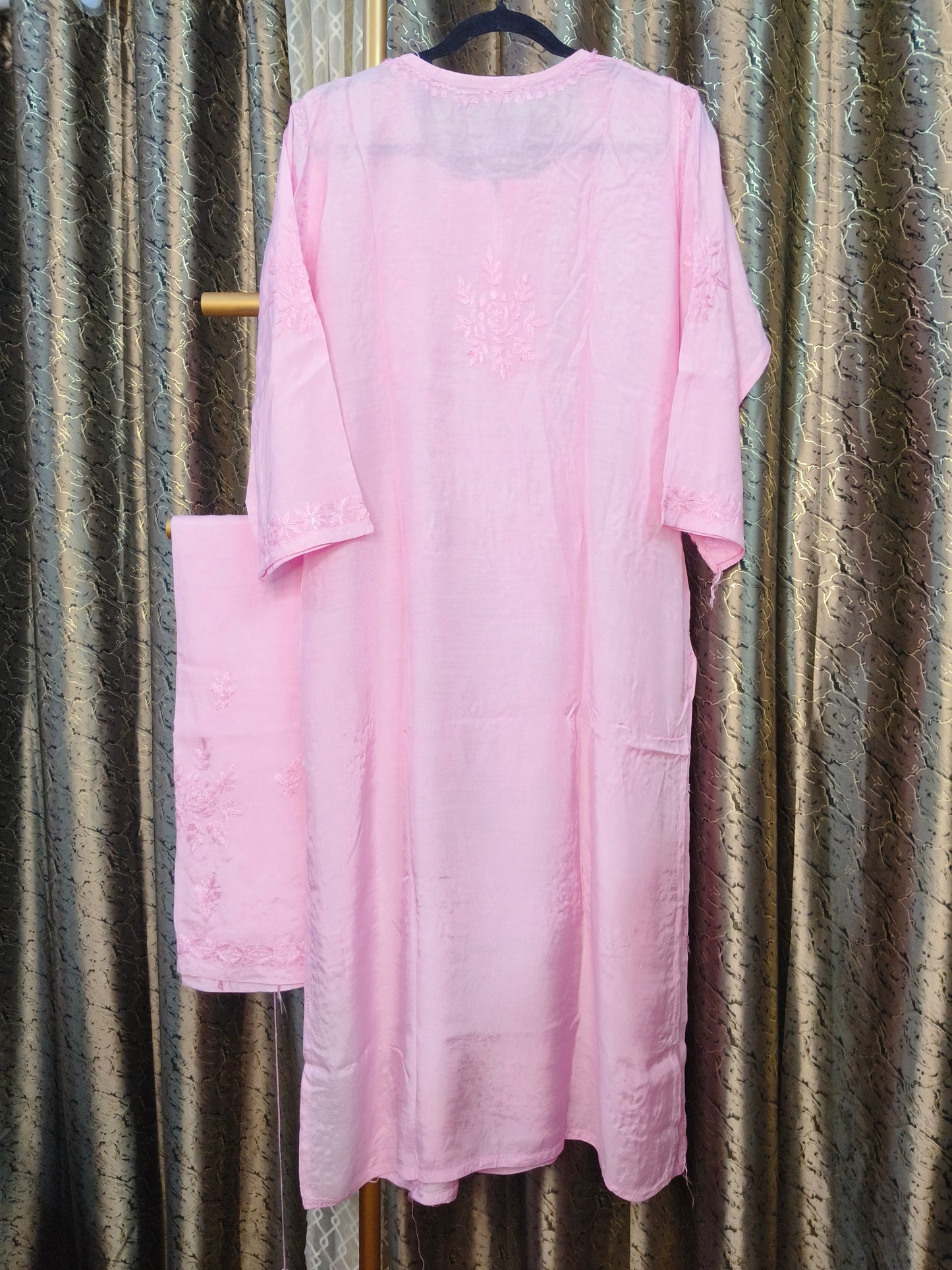 Pink Masleen Kurta Set with Palazzo | Handcrafted Chikankari Kurti & Palazzo Set | Varnika Exclusive Chikan