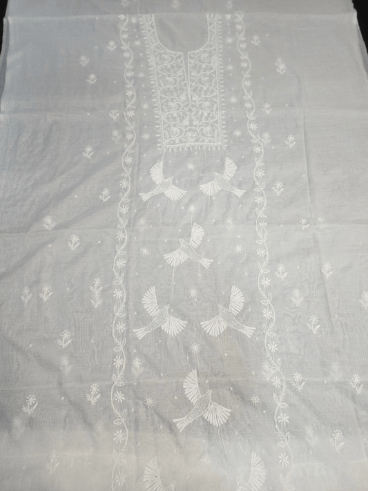 Unstitched White 1 Mulmul Chanderi Suit Piece with Dupatta