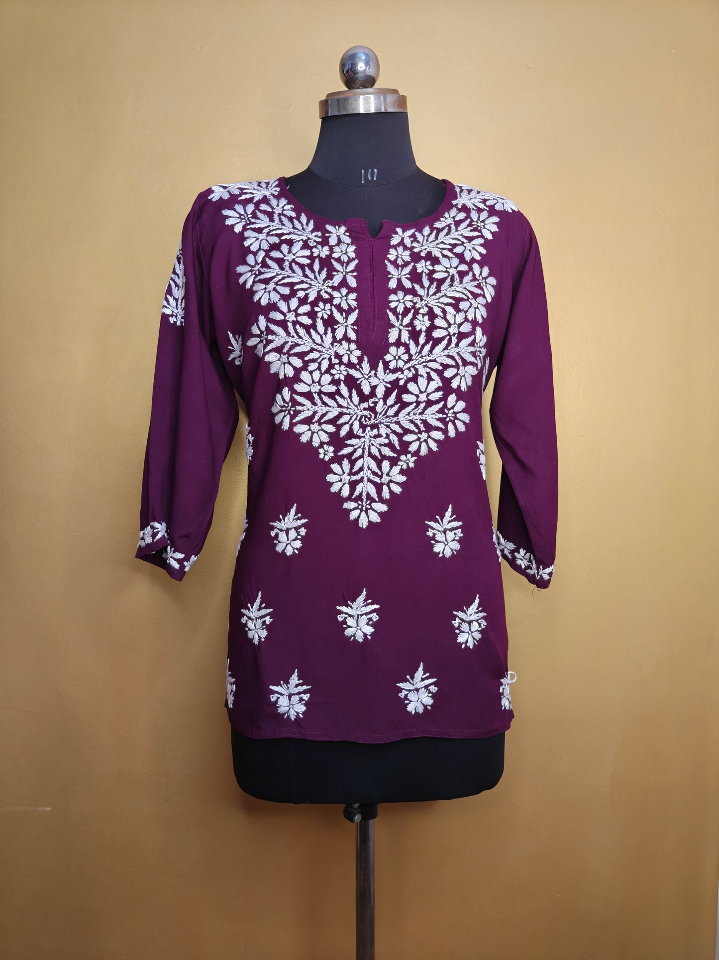 Chikankari Short Kurti Yellow for Women | Handcrafted Rayon Kurta Top