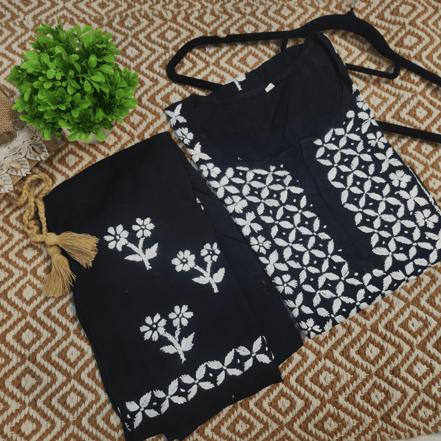 Black Rayon Chikankari Kurta Set with Ghaspatti & Phanda Embroidery | Varnika Exclusive Chikan