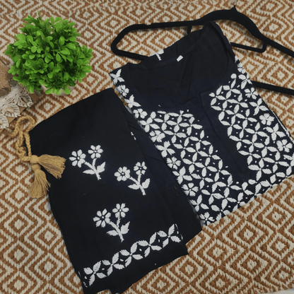 Black Rayon Chikankari Kurta Set with Ghaspatti & Phanda Embroidery | Varnika Exclusive Chikan