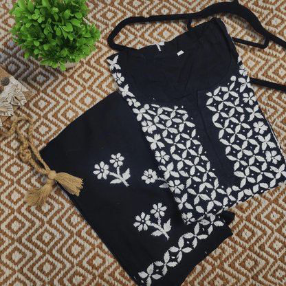 Black Rayon Chikankari Kurta Set with Ghaspatti & Phanda Embroidery | Varnika Exclusive Chikan