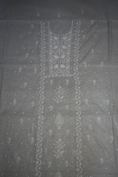 Unstitched Aqua Marine thread Mulmul Chanderi Suit Piece with Dupatta