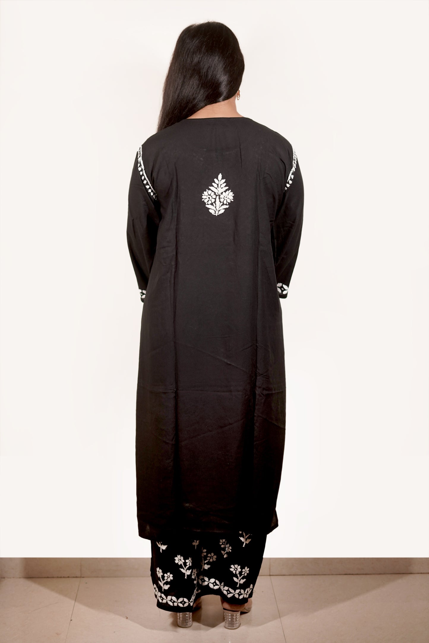 Black Rayon Chikankari Kurta Set with Ghaspatti & Phanda Embroidery | Varnika Exclusive Chikan