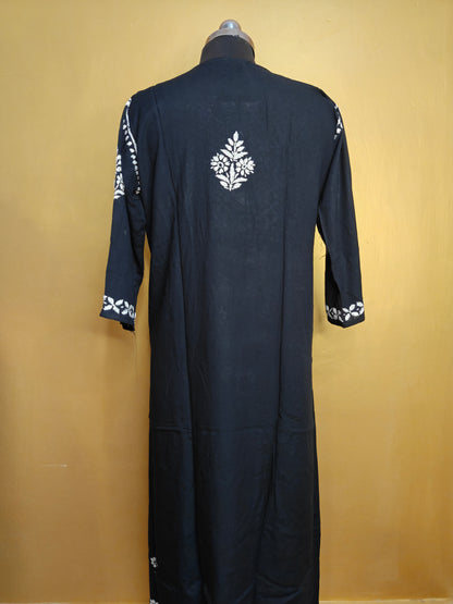 Black Rayon Chikankari Kurta Set with Ghaspatti & Phanda Embroidery | Varnika Exclusive Chikan
