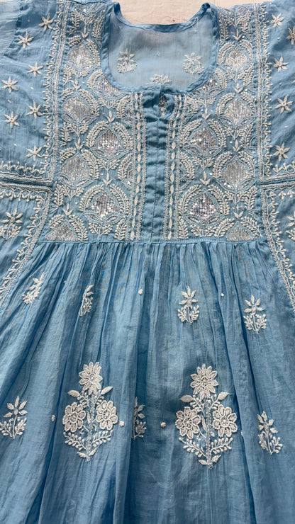 Semi-Stitched Blue Gown Set