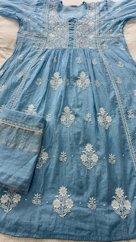Semi-Stitched Blue Gown Set