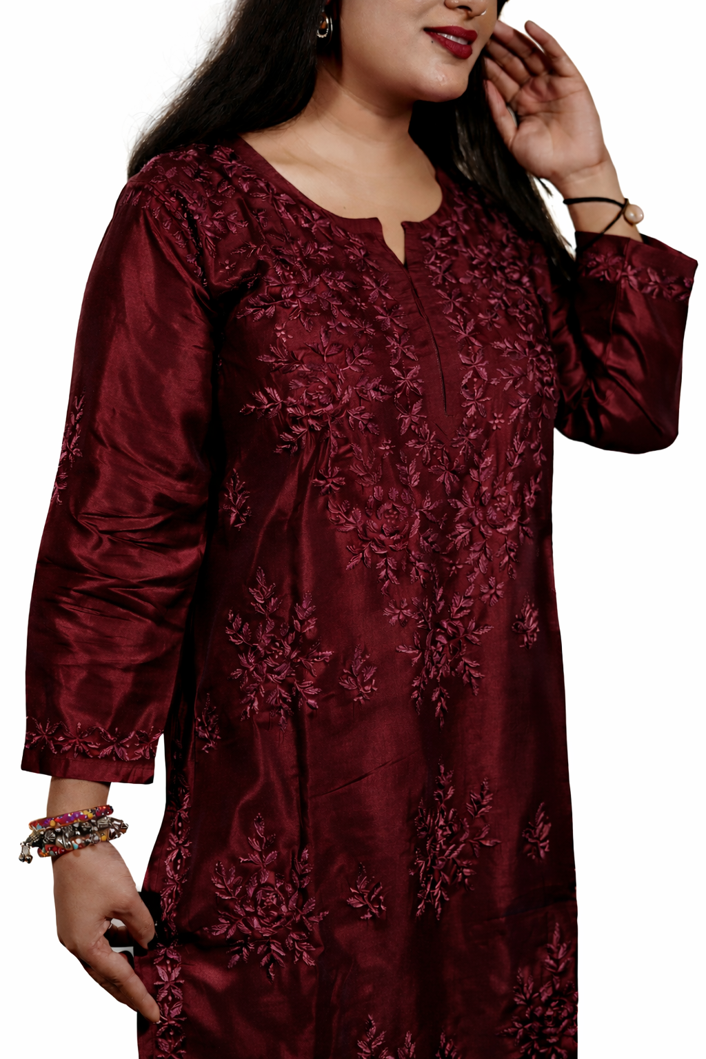 Maroon Masleen Kurta Palazzo Dupatta Set  | Handcrafted Chikankari Kurti & Palazzo Set | Varnika Exclusive Chikan