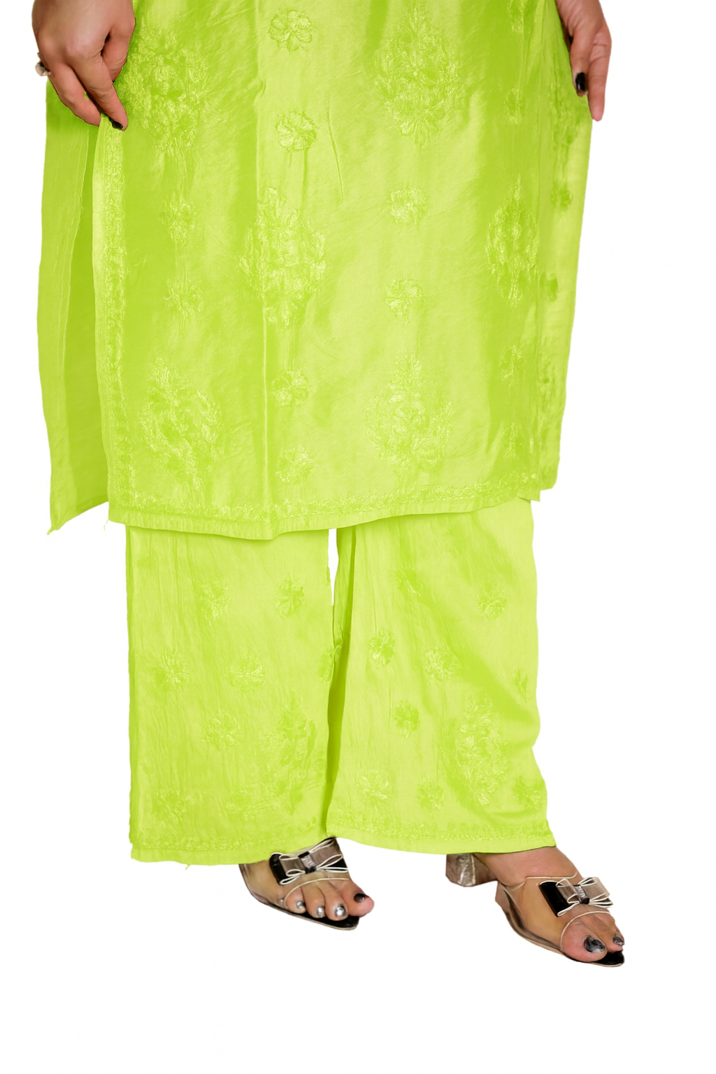 Pista Green Chanderi Kurta Set with Palazzo | Handcrafted Chikankari Embroidery | Varnika Exclusive Chikan (Copy)