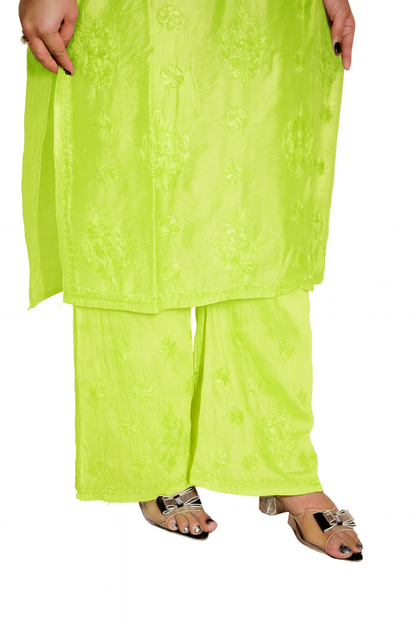 Pista Green Chanderi Kurta Set with Palazzo | Handcrafted Chikankari Embroidery | Varnika Exclusive Chikan (Copy)