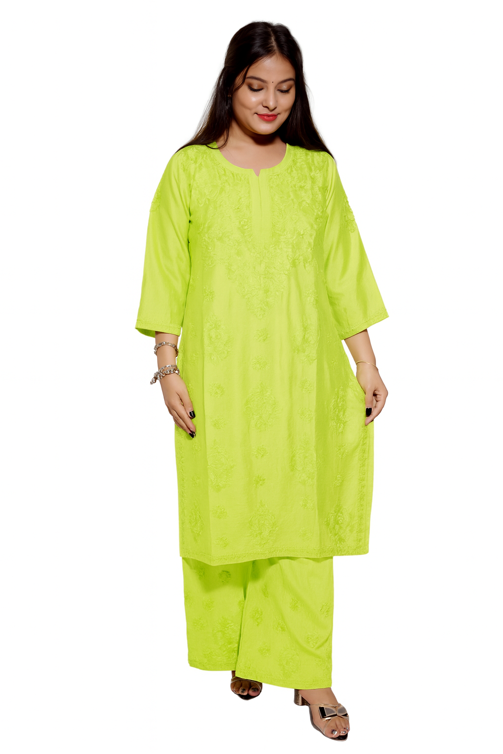 Pista Green Chanderi Kurta Set with Palazzo | Handcrafted Chikankari Embroidery | Varnika Exclusive Chikan (Copy)