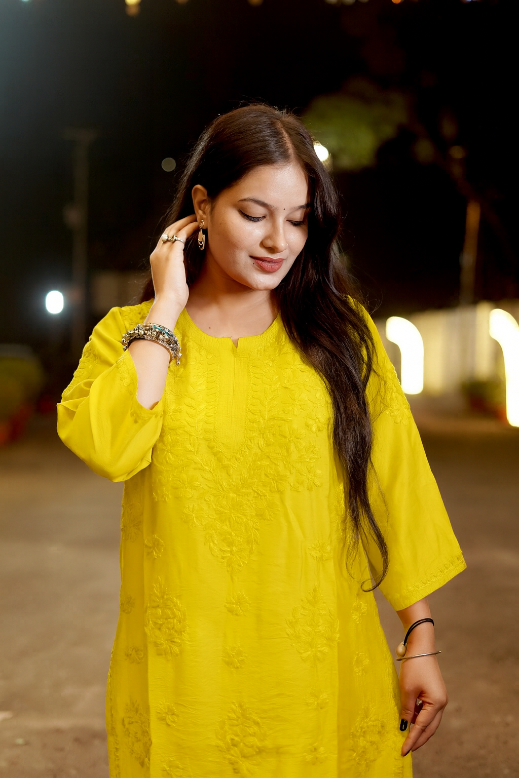 Mustard Yellow Chanderi Kurta Set with Palazzo | Handcrafted Chikankari Embroidery | Varnika Exclusive Chikan