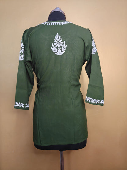 Chikankari Short Kurti Peach for Women | Handcrafted Rayon Kurta Top