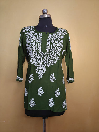 Chikankari Short Kurti Peach for Women | Handcrafted Rayon Kurta Top