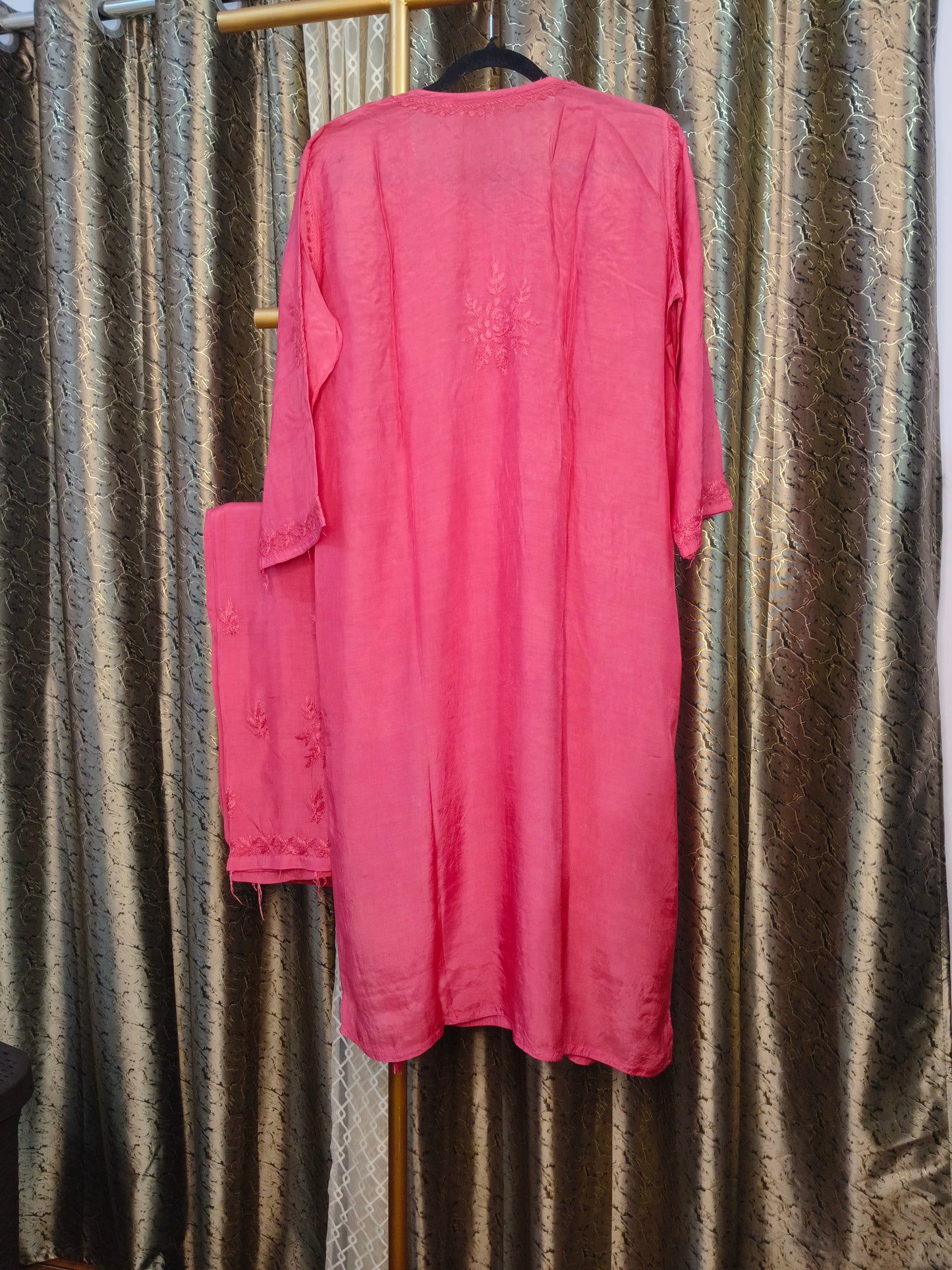 Hot Pink Masleen Kurta Set with Palazzo | Handcrafted Chikankari Kurti & Palazzo Set | Varnika Exclusive Chikan