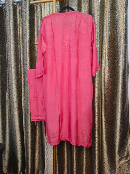 Hot Pink Masleen Kurta Set with Palazzo | Handcrafted Chikankari Kurti & Palazzo Set | Varnika Exclusive Chikan
