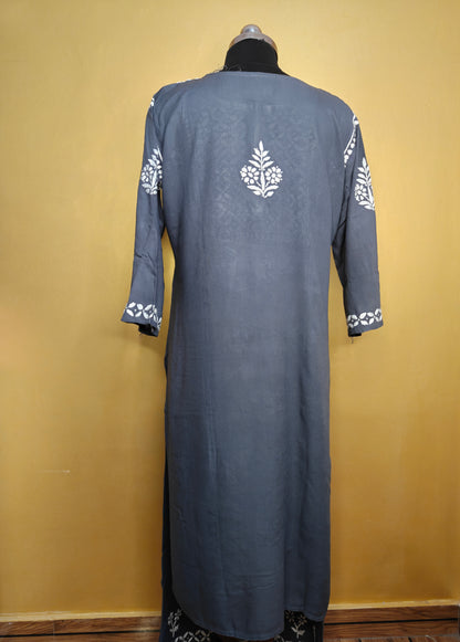 Grey Rayon Chikankari Kurta Set with Ghaspatti & Phanda Embroidery | Varnika Exclusive Chikan