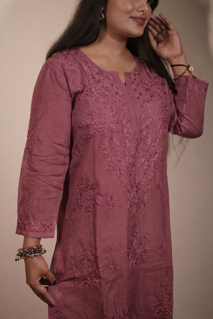 Light Wine Masleen Kurta Palazzo Dupatta Set  | Handcrafted Chikankari Kurti & Palazzo Set | Varnika Exclusive Chikan