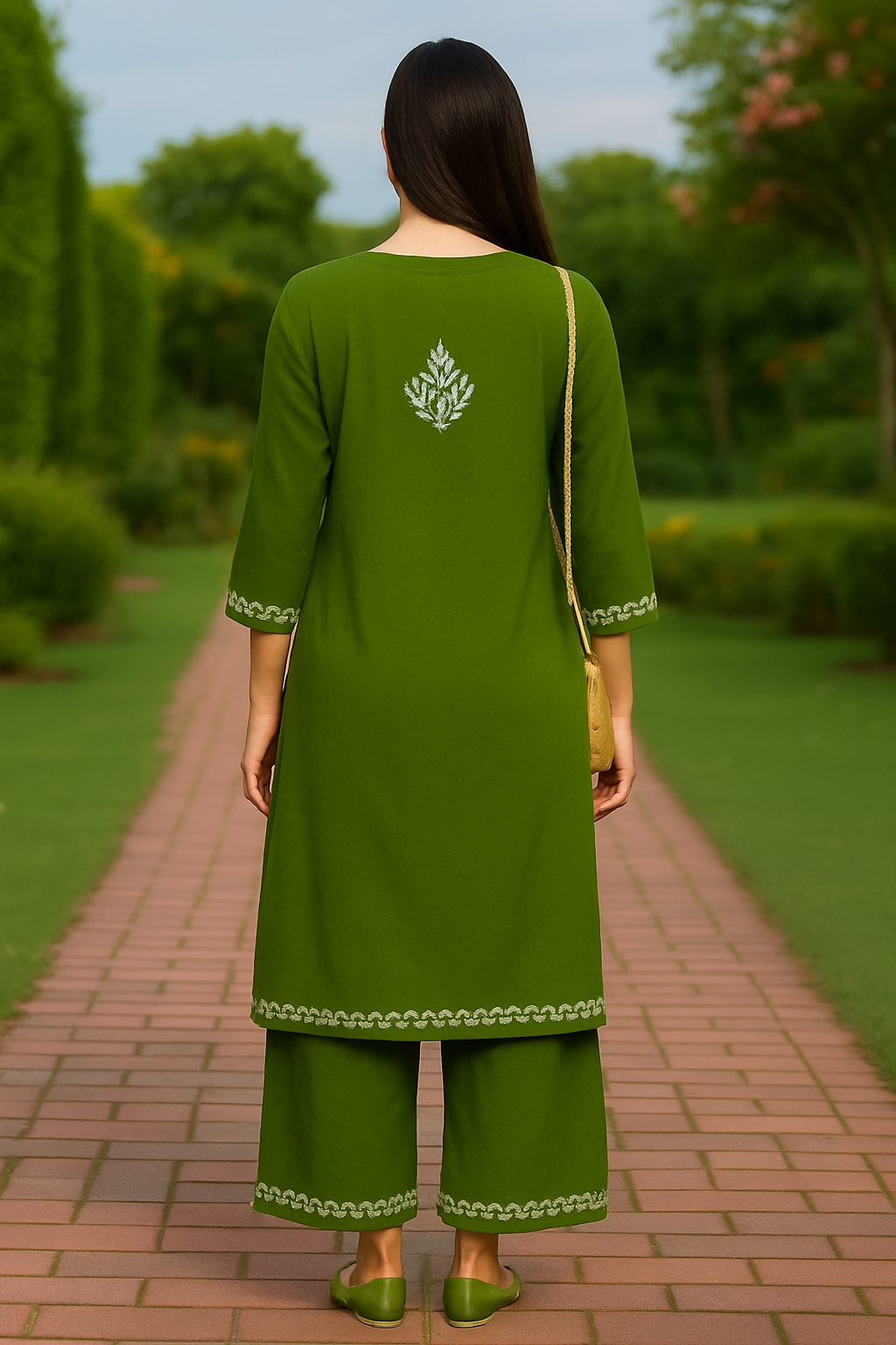 Green Rayon Chikankari Kurta Set with Ghaspatti & Phanda Embroidery | Varnika Exclusive Chikan