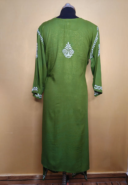 Green Rayon Chikankari Kurta Set with Ghaspatti & Phanda Embroidery | Varnika Exclusive Chikan