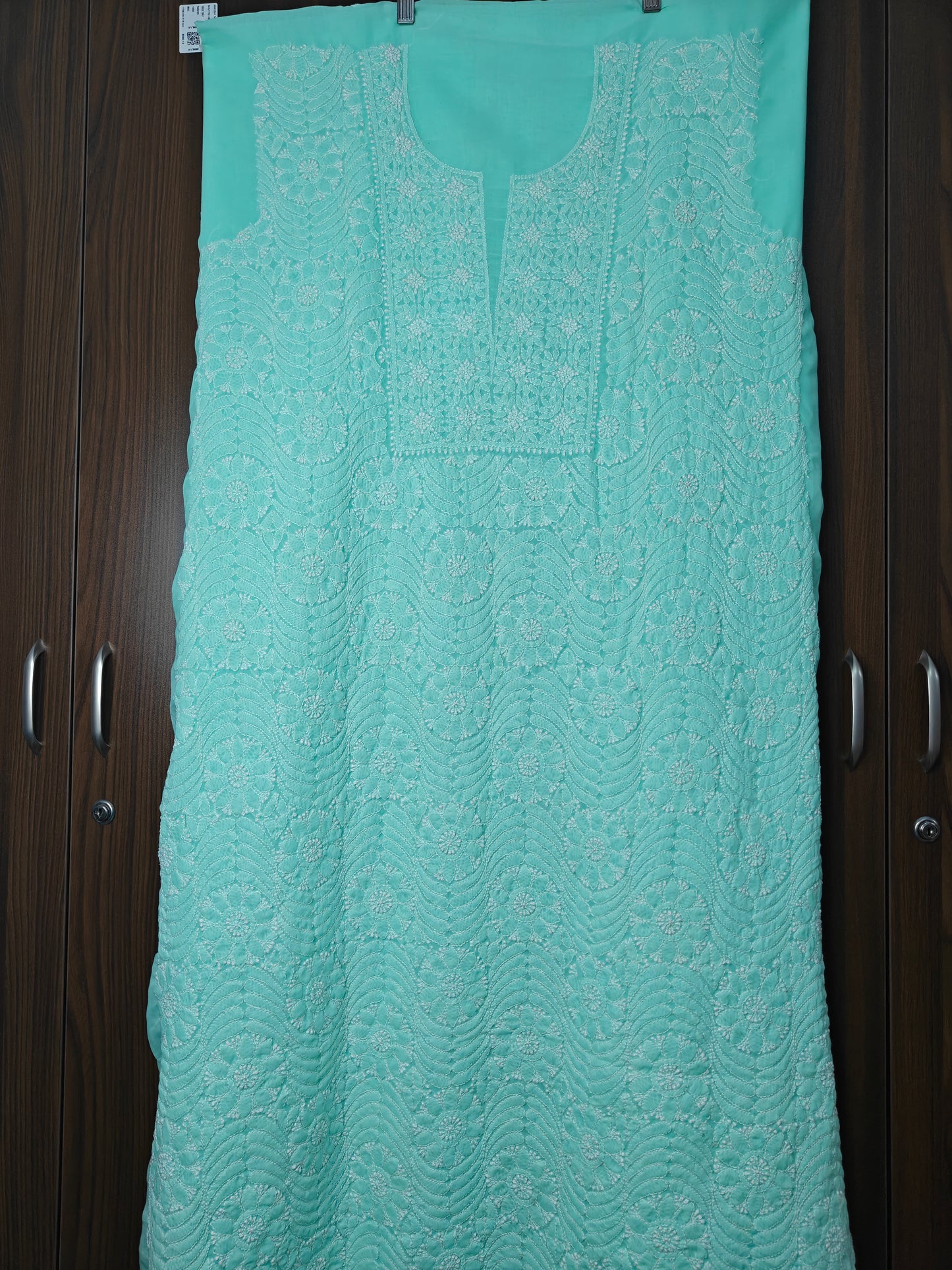 Sea Green Terivoil Cotton Hand-Embroidered Chikankari Unstitched Suit Set | Varnika Exclusive Chikan