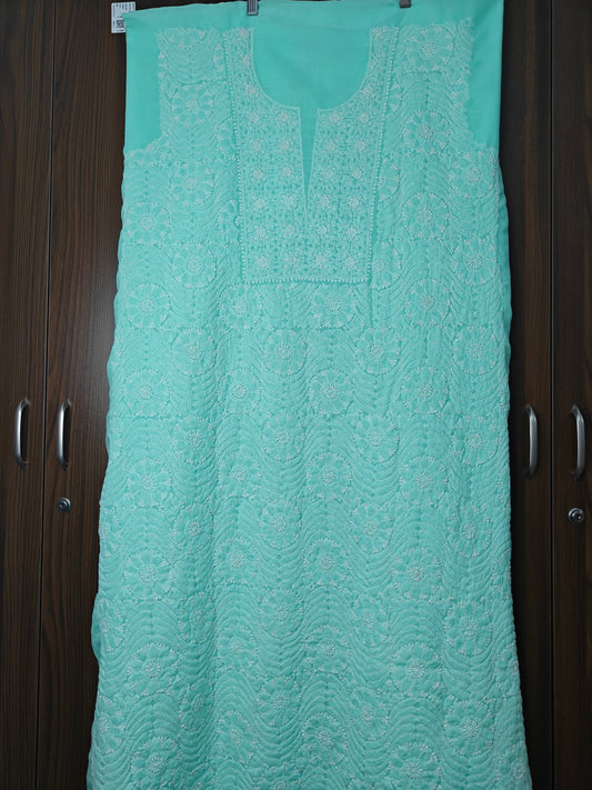 Sea Green Terivoil Cotton Hand-Embroidered Chikankari Unstitched Suit Set | Varnika Exclusive Chikan
