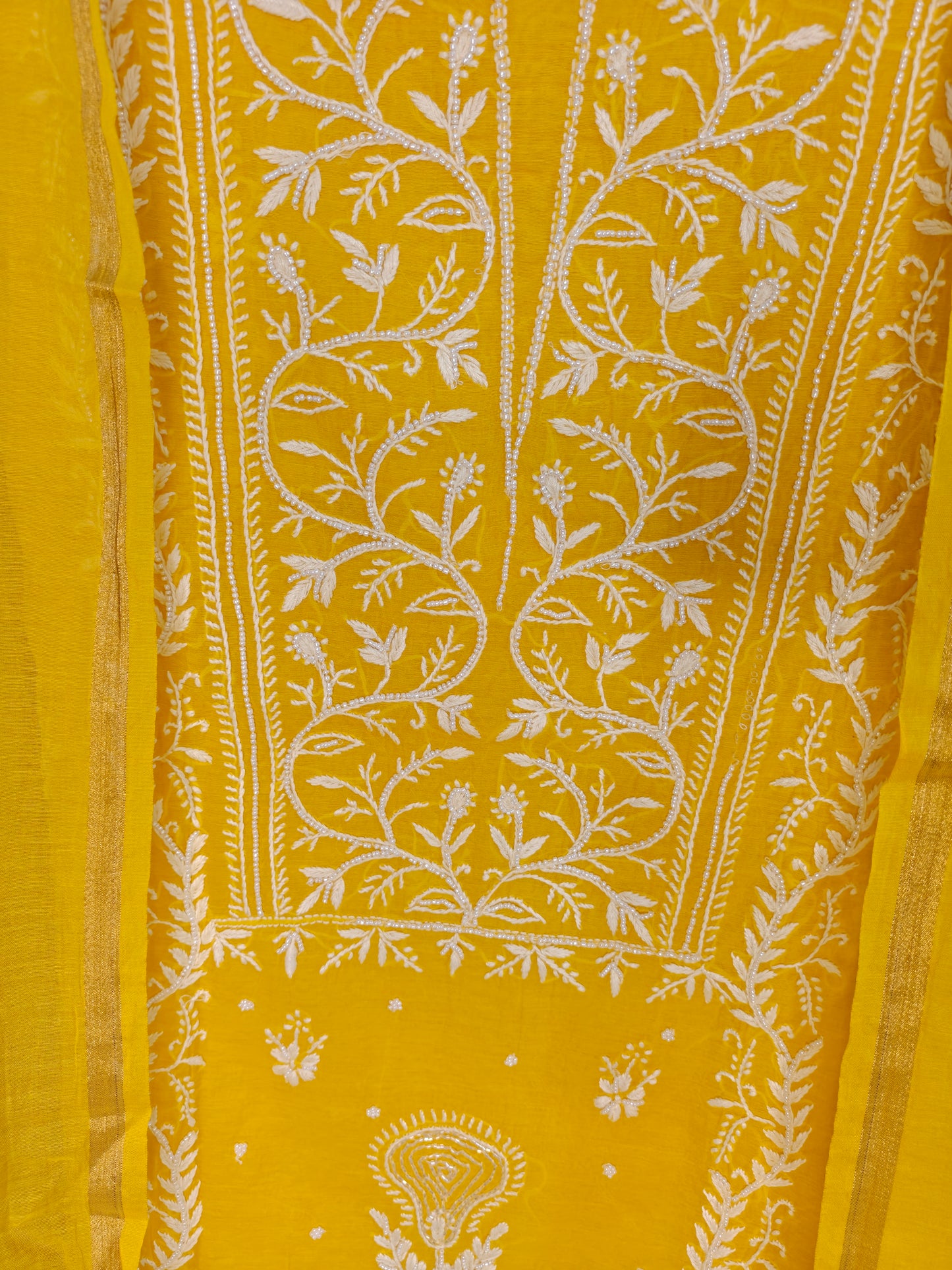 Unstitched Yellow Mul Chanderi Suit Piece with Dupatta