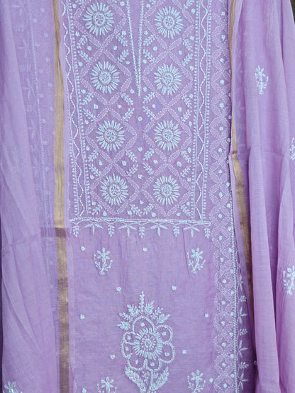 Unstitched Purple Mul Chanderi Suit Piece with Dupatta