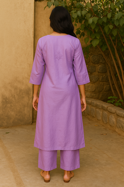 Lavender Masleen Kurta Set with Palazzo | Handcrafted Chikankari Kurti & Palazzo Set | Varnika Exclusive Chikan