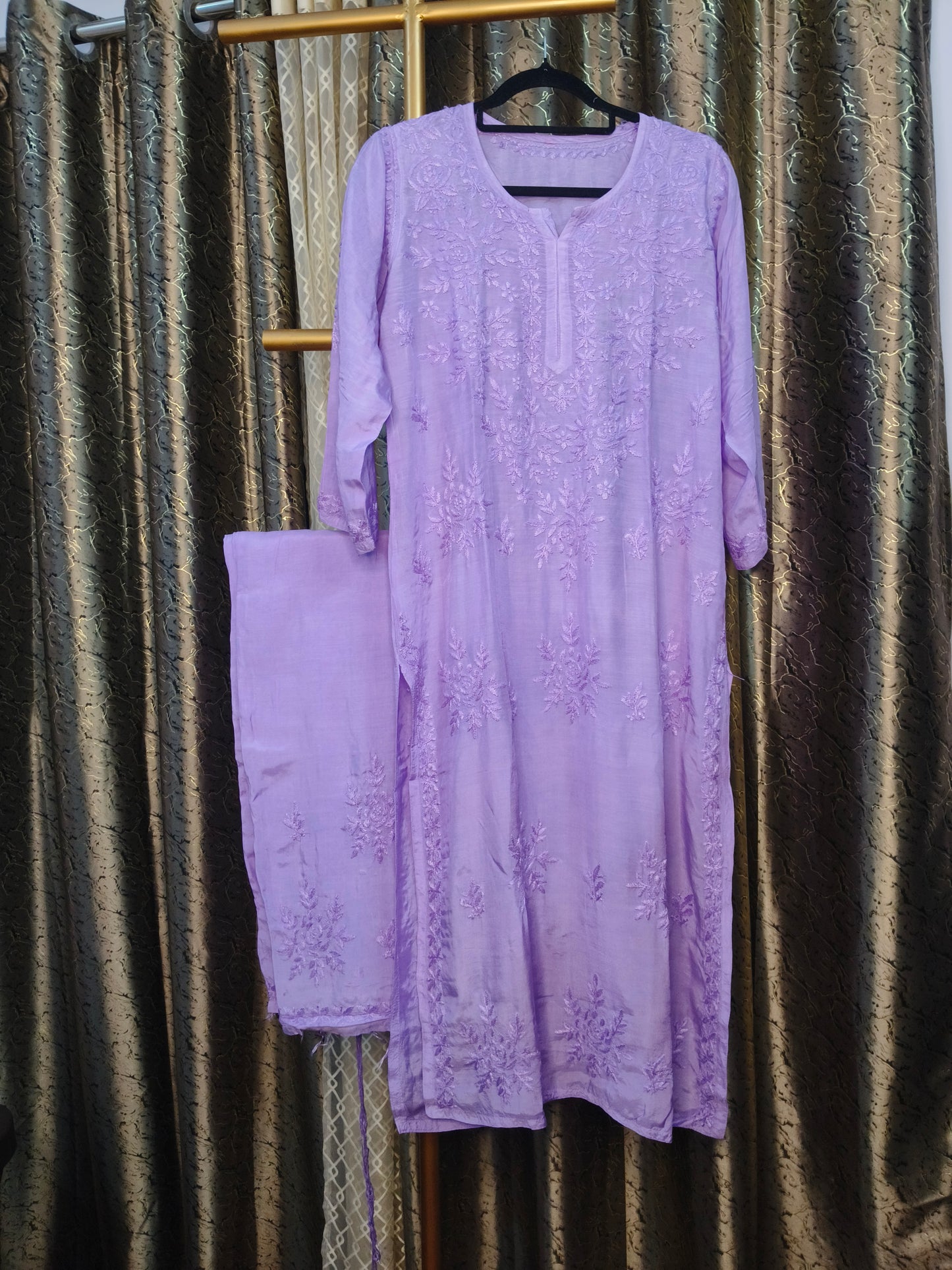 Lavender Masleen Kurta Set with Palazzo | Handcrafted Chikankari Kurti & Palazzo Set | Varnika Exclusive Chikan
