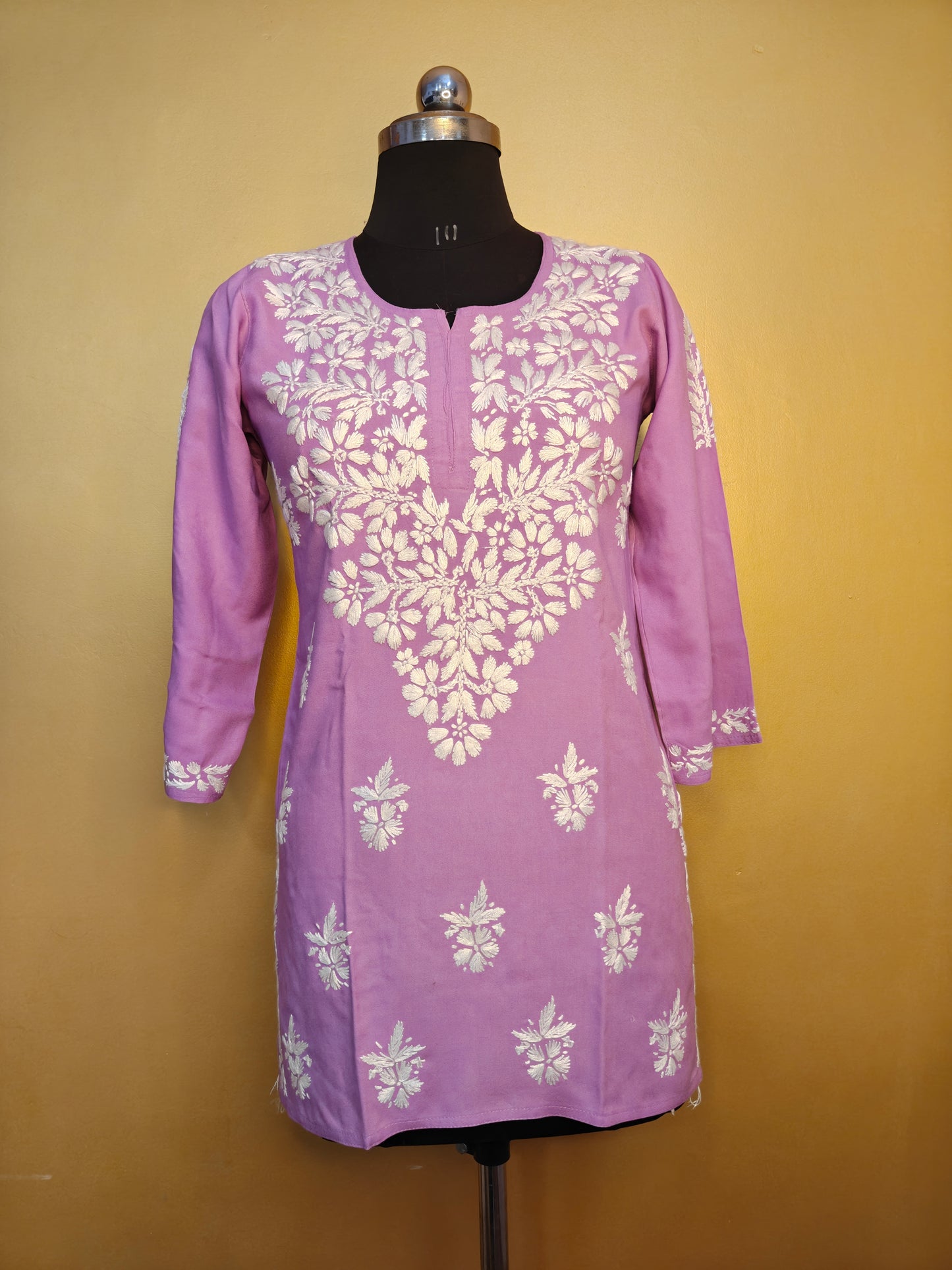 Chikankari Short Kurti Peach for Women | Handcrafted Rayon Kurta Top