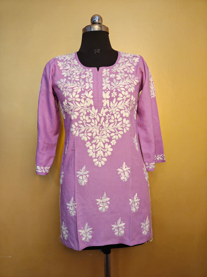 Chikankari Short Kurti Peach for Women | Handcrafted Rayon Kurta Top