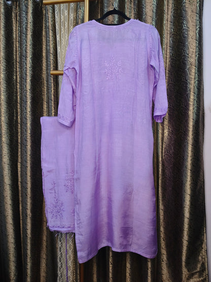 Lavender Masleen Kurta Set with Palazzo | Handcrafted Chikankari Kurti & Palazzo Set | Varnika Exclusive Chikan