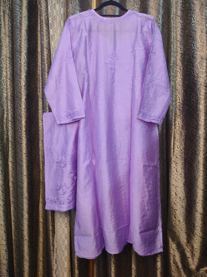 Lavender Chanderi Kurta Set with Palazzo | Handcrafted Chikankari Embroidery | Varnika Exclusive Chikan