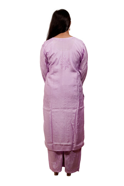 Lavender Masleen Kurta Set with Palazzo | Handcrafted Chikankari Kurti & Palazzo Set | Varnika Exclusive Chikan